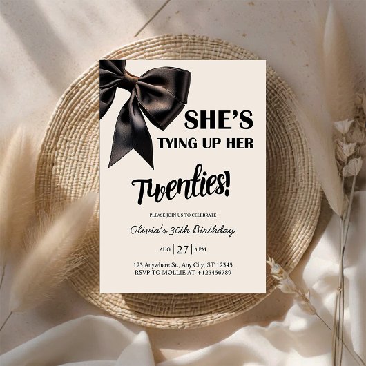 Elegant Black Bow 30th Birthday Invitation