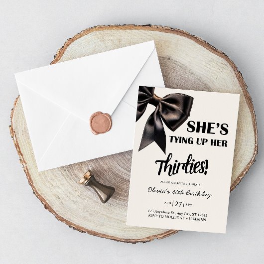 Elégant Black Bow 40th Birthday Invitation