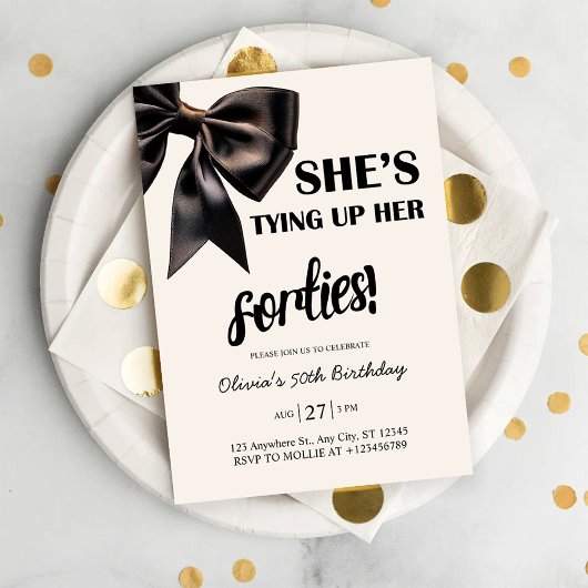 Elégant Black Bow 50e anniversaire Invitation