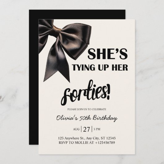 Elégant Black Bow 50e anniversaire Invitation (Devant / Derrière)