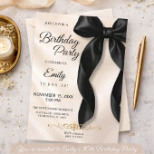 Elegant Black Bow Birthday Invitation Kaart
