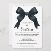Elegant Black Bow Birthday Invite - Pink Stripe Kaart (Voorkant)