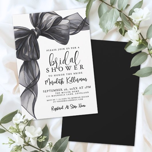 Elegant Black Bow Bridal Shower Kaart