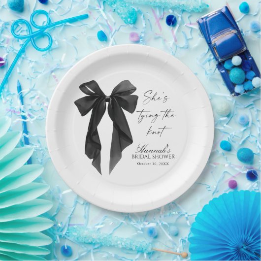 Elegant Black Bow Bridal Shower  Papieren Bordje (Feest)