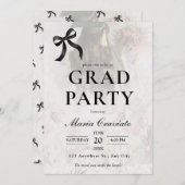 Élégant Black Bow Graduation Party Invitation (Devant / Derrière)