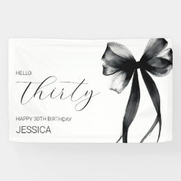 Elegant Black Bow Hello Thirty 30th Birthday Party Spandoek