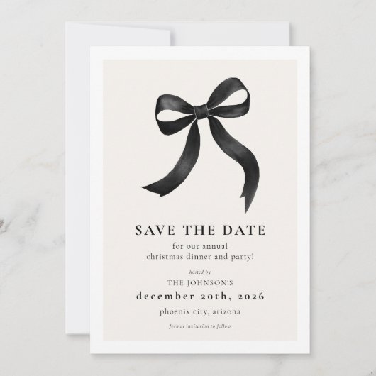 Elegant Black Bow kerstfeest Save The Date (Voorkant)