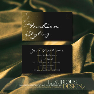 Elegant Black Brown Glitter Stars met Initialen Visitekaartje
