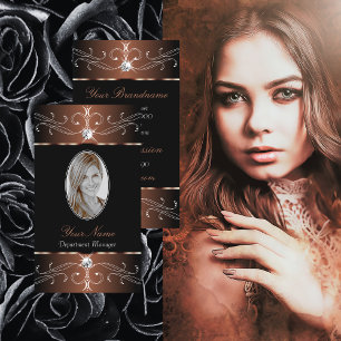 Elegant Black Brown  Ornamenten met foto Visitekaartje