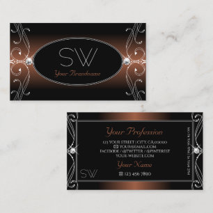 Elegant Black Brown  Sparkle Jewels Monogram Visitekaartje