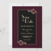 Elegant Black Burgundy Gold Wedding Save The Date (Voorkant)