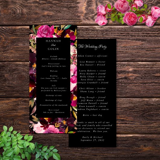 Elegant Black Burgundy Pink Floral Lijst Programma