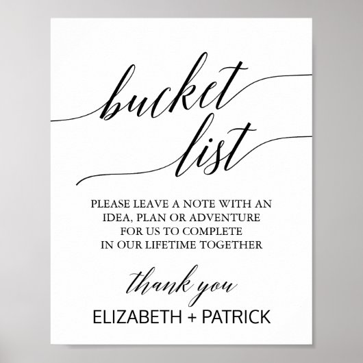 Elegant Black Calligraphy Bucket List Sign Poster (Voorkant)