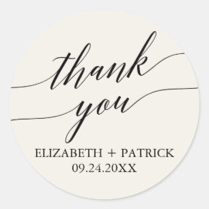 Elegant Black Calligraphy Cream Hartelijk dank Ronde Sticker