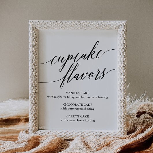 Elegant Black Calligraphy Cupcake Flavors Sign Poster