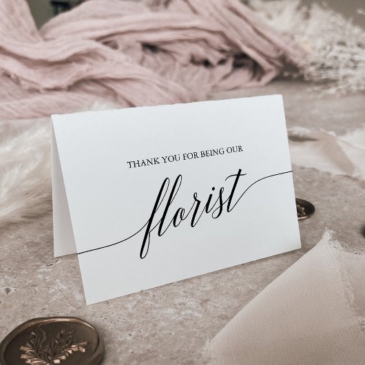 Elegant Black Calligraphy Florist Hartelijk dank Bedankkaart