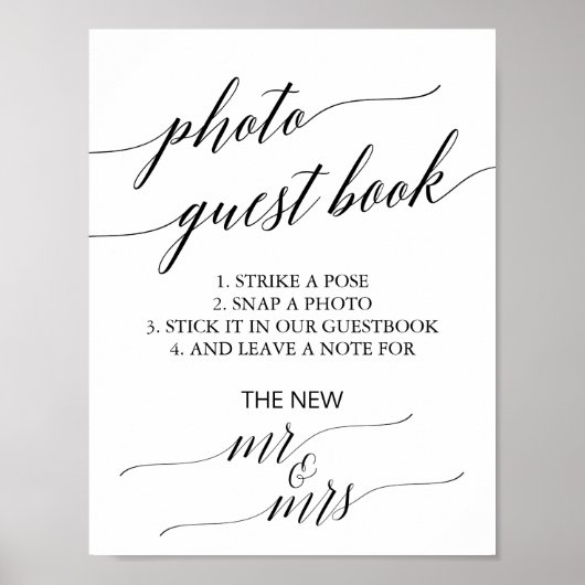 Elegant Black Calligraphy Photo Guest Book Poster (Voorkant)