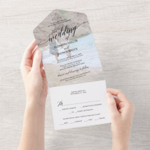 Elegant Black Calligraphy Photo Wedding All In One Uitnodiging