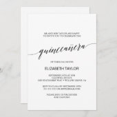 Elegant Black Calligraphy Quinceañera Kaart (Voorkant / Achterkant)