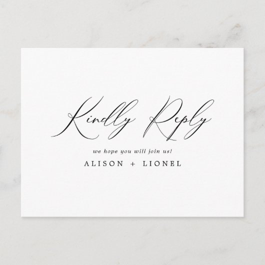 Elegant Black Calligraphy RSVP Briefkaart (Voorkant)