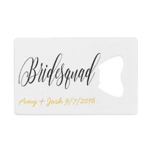 Elegant Black Calligraphy script Bridesmaid Gear Kredietkaart Flessenopener