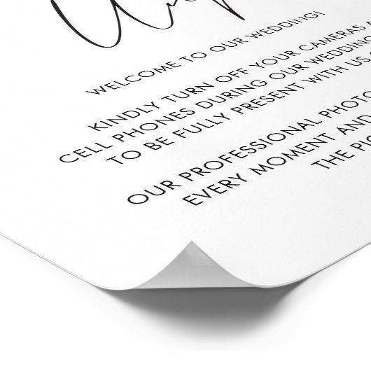 Elegant Black Calligraphy Script Unplugged Wedding Poster (Hoek)