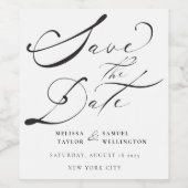 Elegant Black Calligraphy Script Wedding Save the Wijn Etiket (Enkel label)