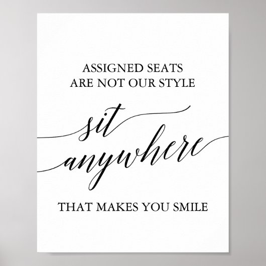 Elegant Black Calligraphy Sit Anywhere Sign Poster (Voorkant)