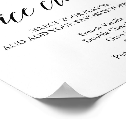 Elegant Black Calligraphy Weddenschap Ice Cream Si Poster (Hoek)