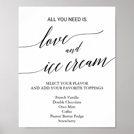 Elegant Black Calligraphy Weddenschap Ice Cream Si Poster (Voorkant)