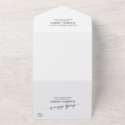 Elegant Black Calligraphy Wedding All In One Uitnodiging (Buitenkant)