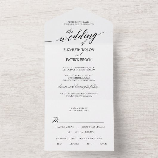 Elegant Black Calligraphy Wedding All In One Uitnodiging (Binnen)