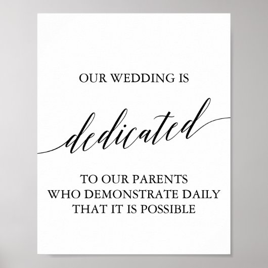 Elegant Black Calligraphy Wedding Dedication Sign Poster (Voorkant)