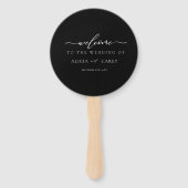 Elegant Black Calligraphy Wedding Program Hand Fan Handwaaier (Voorkant)