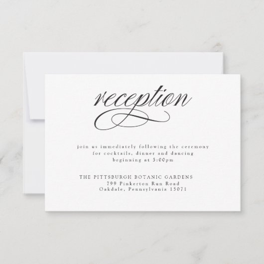 Elegant Black Calligraphy Wedding Reception Kaart (Voorkant)