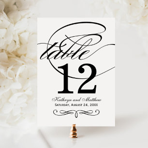 Elegant Black Calligraphy Wedding Table Number Kaart
