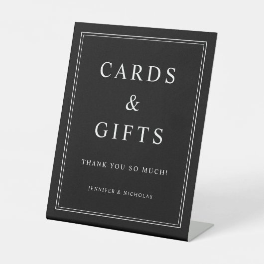Elegant Black Cards And Gifts Wedding Reclamebord Met Voetstuk (Voorkant)