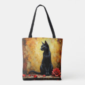  Elegant Black Cat and Red Rose Draagtas (Achterkant)