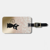 Elegant Black Cat, Glitter Bokeh - Gepersonaliseer Bagagelabel (Voorkant horizontaal)