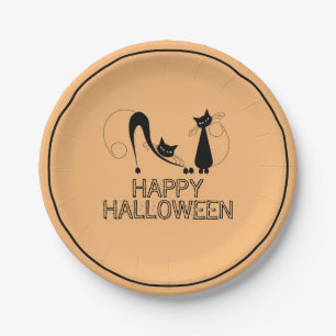 Elegant Black Cat, Happy Halloween Papieren Bordje
