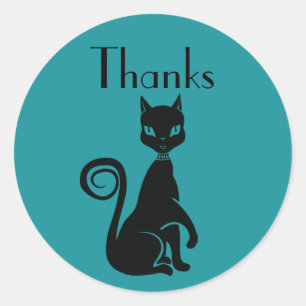 Elegant Black Cat Hartelijk dank Ronde Sticker