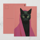 Elegant Black Cat in Pink Briefkaart (Voorkant / Achterkant)