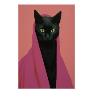 Elegant Black Cat in Pink Perfect Poster