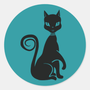 Elegant Black Cat Ronde Sticker