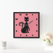 Elegant Black Cat Vierkante Klok (Huis)