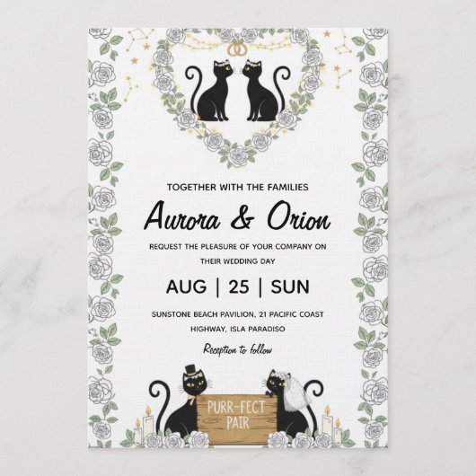 Elegant black cat wedding invitation (Devant)