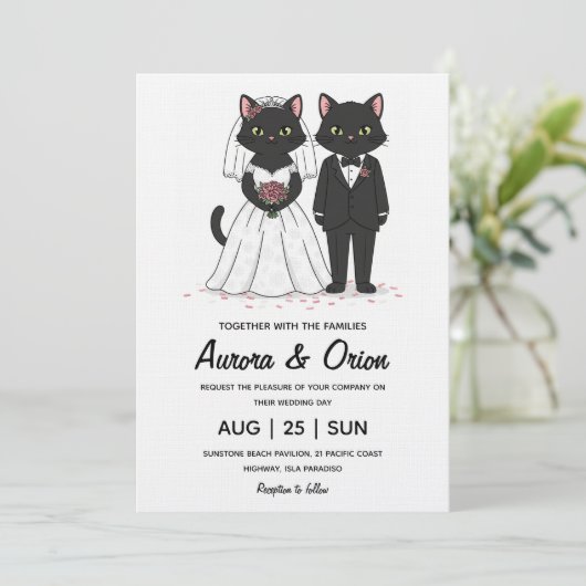 Elegant black cat wedding invitation (Debout devant)