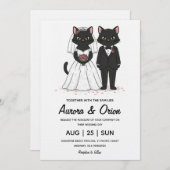 Elegant black cat wedding invitation (Devant / Derrière)