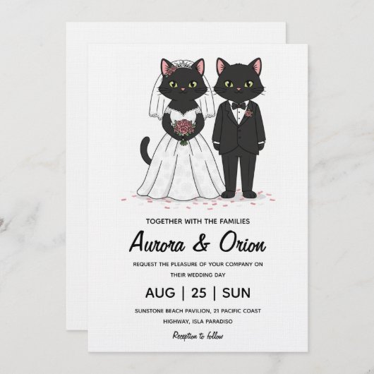Elegant black cat wedding invitation (Devant / Derrière)