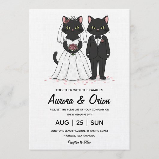 Elegant black cat wedding invitation (Devant)